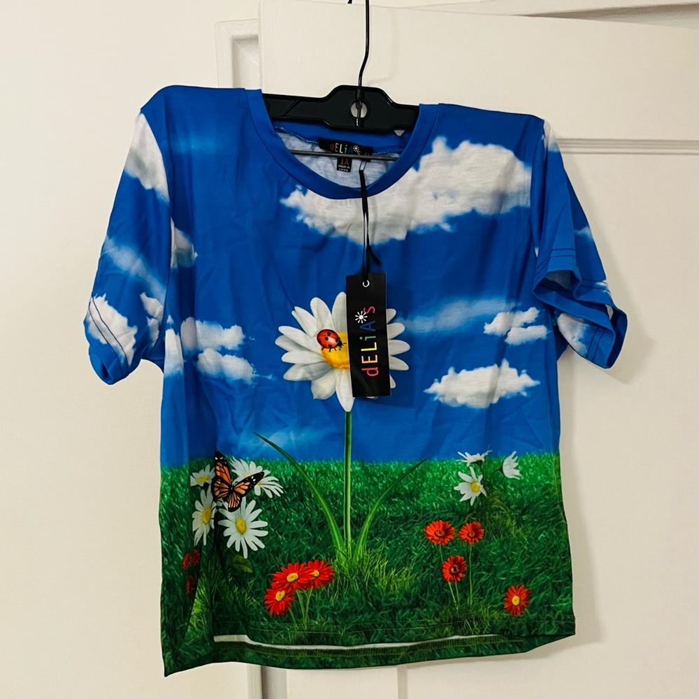 NWT - dELiA*s Plus Life is Peachy Baby Tee photorealistic sky print - 1X